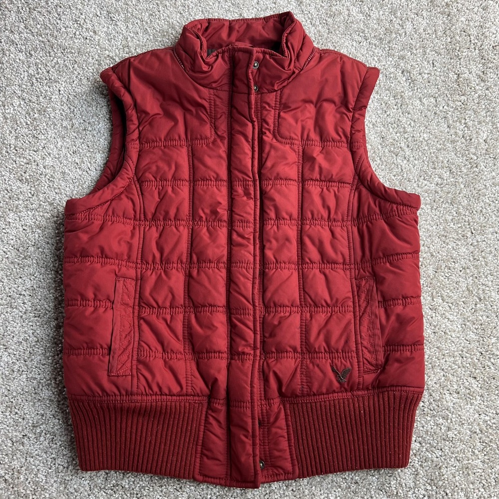 Y2K American Eagle Outfitters Vest Womens Large Red Quilted Zip Puffer Collared